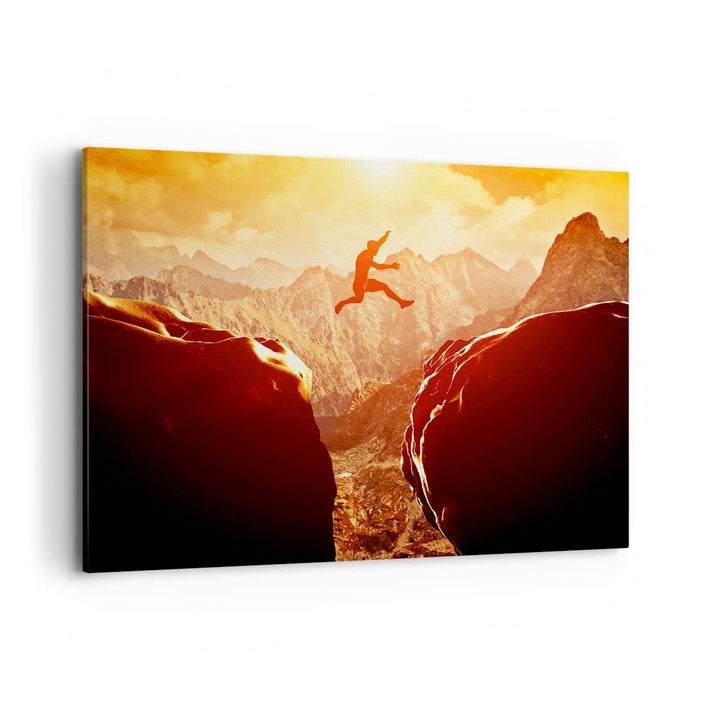 Bilder auf Leinwand 100x70cm Leinwandbild mit Rahmen Mann Berg Freiheit Gross Wanddeko Bild Schlafzi