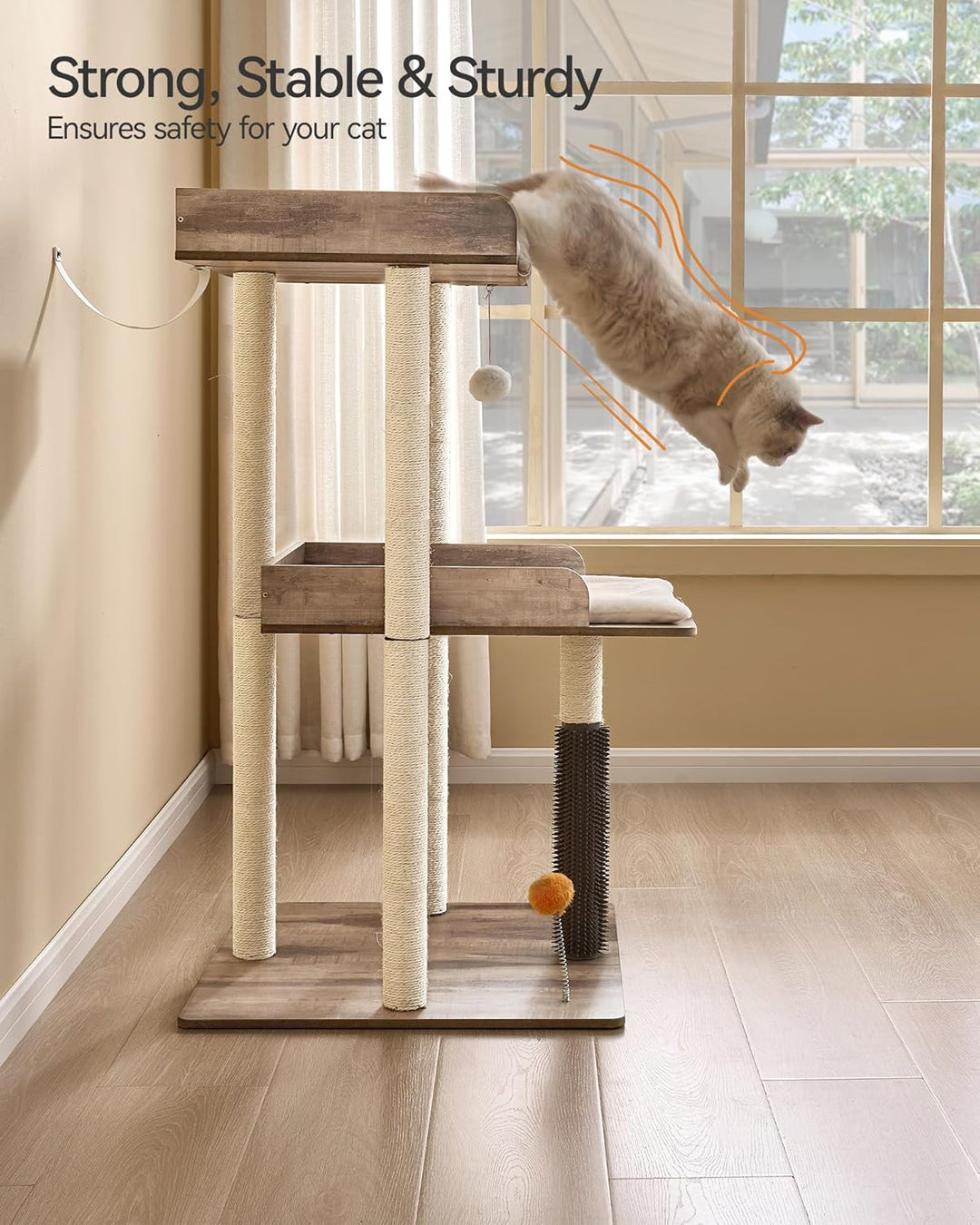 FourFurPets 111cm Katzenbaum, moderner Katzenbaumturm, Katzenturm für grosse Erwachsene Hauskatzen,