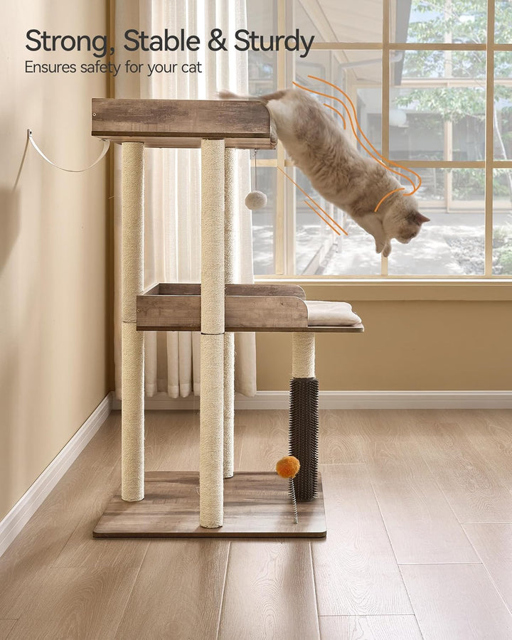 FourFurPets 111cm Katzenbaum, moderner Katzenbaumturm, Katzenturm für grosse Erwachsene Hauskatzen,