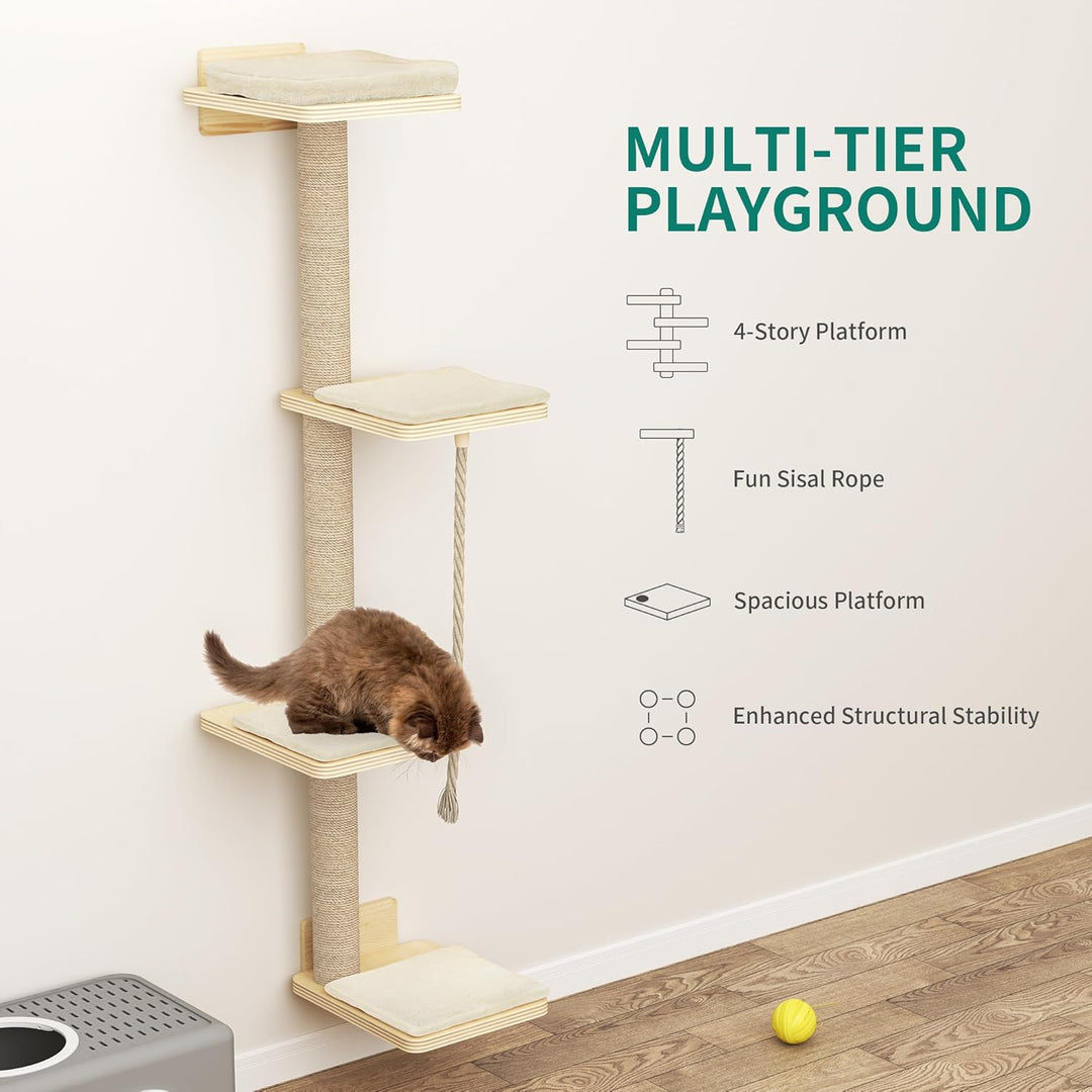 YITAHOME 7PCS Kletterwand Katzen, Katzen-Wandmöbel aus Holz, Katzen-Kletterbaum mit 3 Kratzbäumen/4