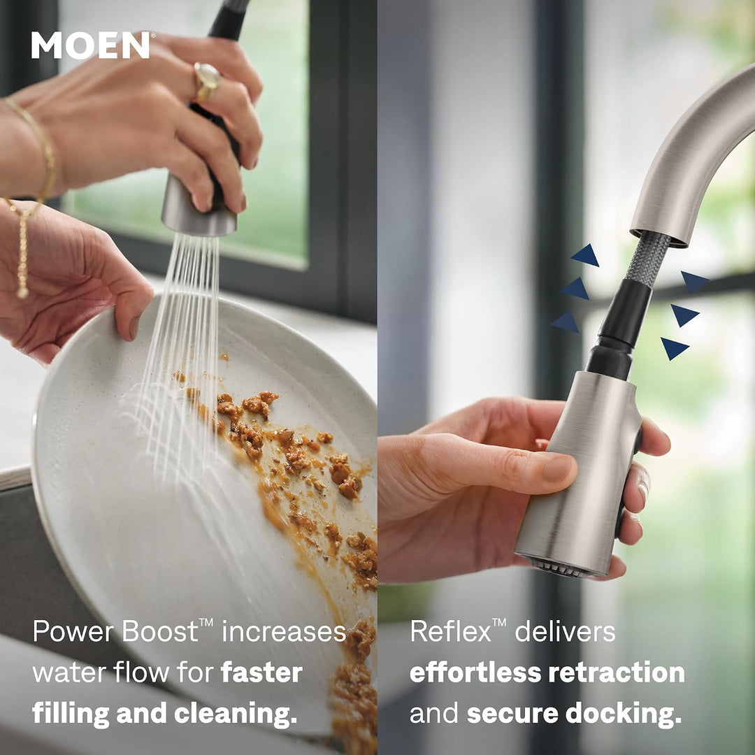 Moen Sleek 7864SRS Küchenspüle mit einem Griff, hoher Lichtbogen, ausziehbarer Wasserhahn mit Power-