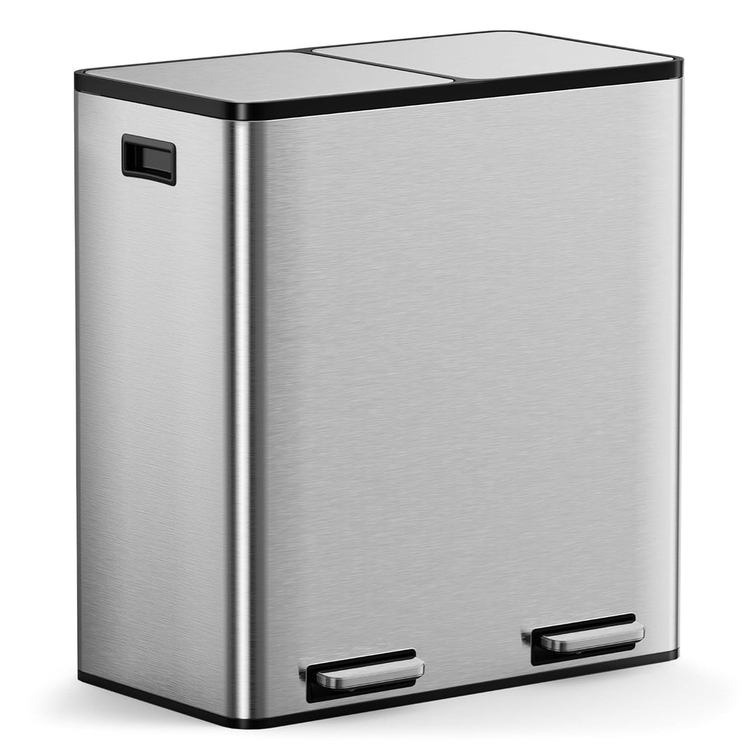 VonHaus Mülleimer Küche 2 Fächer, 60L Doppelmülleimer Recycling Mülltrennsystem – Abfalleimer Biomül