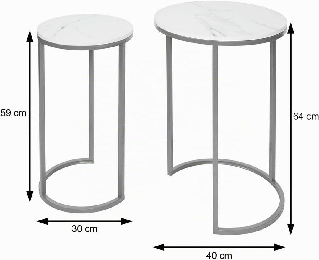 Mendler 2er-Set Beistelltisch HWC-K46, Kaffeetisch Nachttisch Loungetisch, Marmor-Optik MVG-Zertifiz