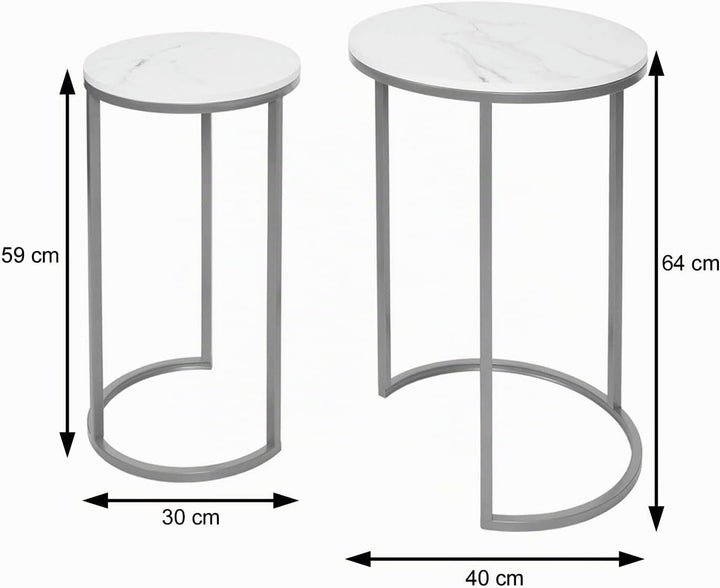 Mendler 2er-Set Beistelltisch HWC-K46, Kaffeetisch Nachttisch Loungetisch, Marmor-Optik MVG-Zertifiz