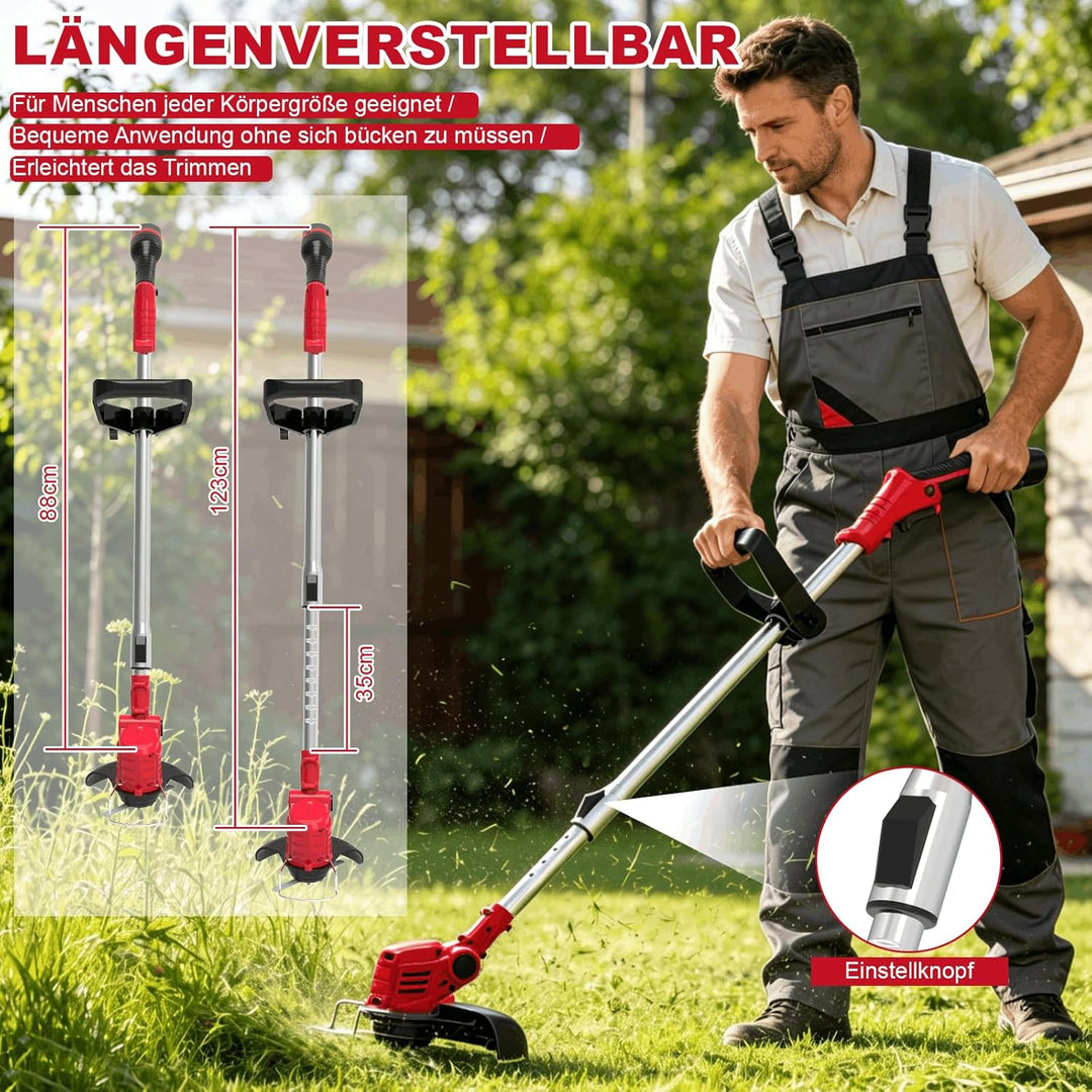 Akku Rasentrimmer mit Akku mit 3 Akkus und 3 Klingentypens