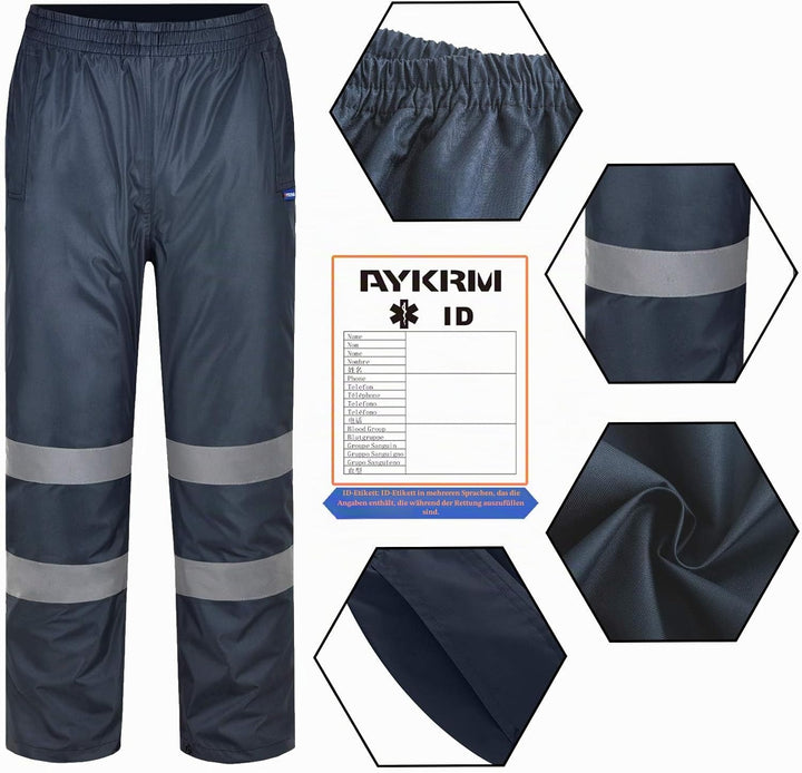 AYKRM Regenhose Fahrrad Warnschutz Regen-Latzhose, warnregenhose Arbeitshose Regenhosen für Herren 4