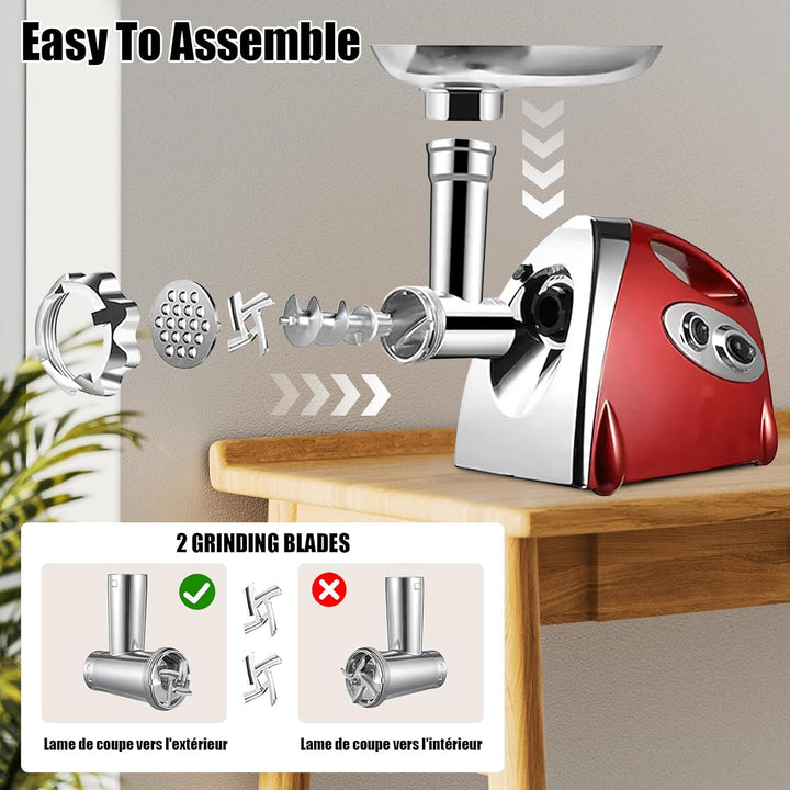 Elektrischer Fleischwolf, 2800W 3 in 1 Fleischwolf, mit 3 Platten aus Edelstahl für 3 mm, 5 mm und 7