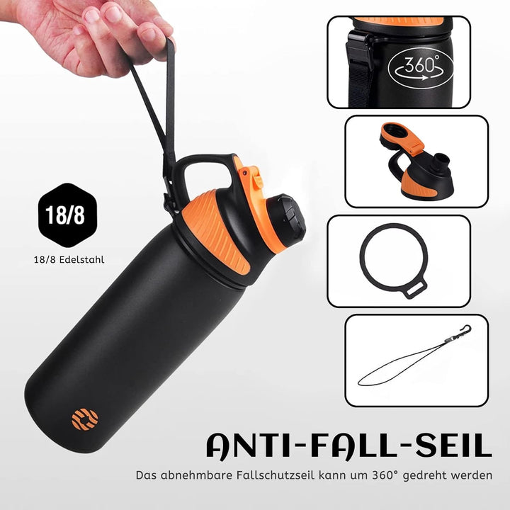 Fjbottle Edelstahl Trinkflasche Sport mit Magnetischem Deckel 1L, 800ml, 600ml, 400ml BPA-Frei Ausla