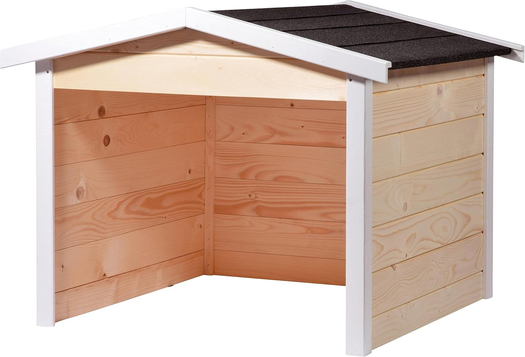 dobar 56198e Mähroboter-Garage aus Holz, Rasenroboter-Carport, 87x80x70 cm, Natur-weiss-anthrazit, B