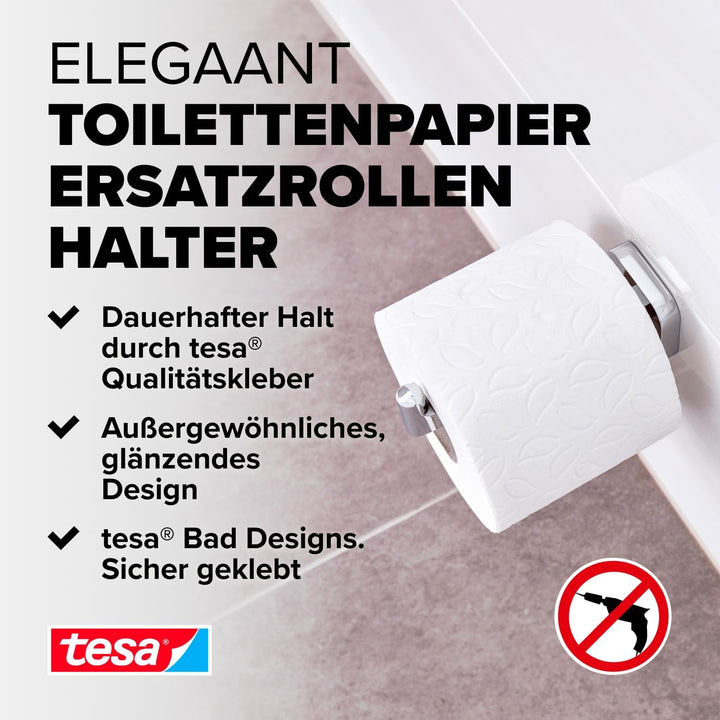 tesa ELEGAANT Ersatzrollenhalter für Toilettenpapier, verchromt - zur Wandbefestigung ohne Bohren, i