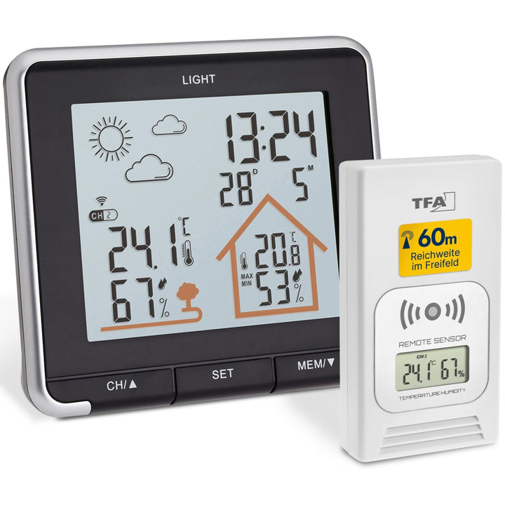 TFA Dostmann Digitale Life, Wetterstation mit Funk, inkl Aussensensor, Hintergrundbeleuchtung, Ausse