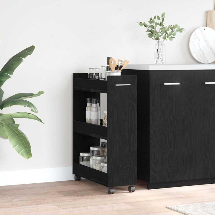 vidaXL Schrank Mit Rad Schwarz Eichen-Optik 60 x 22 x 79 cm, Stylischer Organizer, rechteckiger Schr