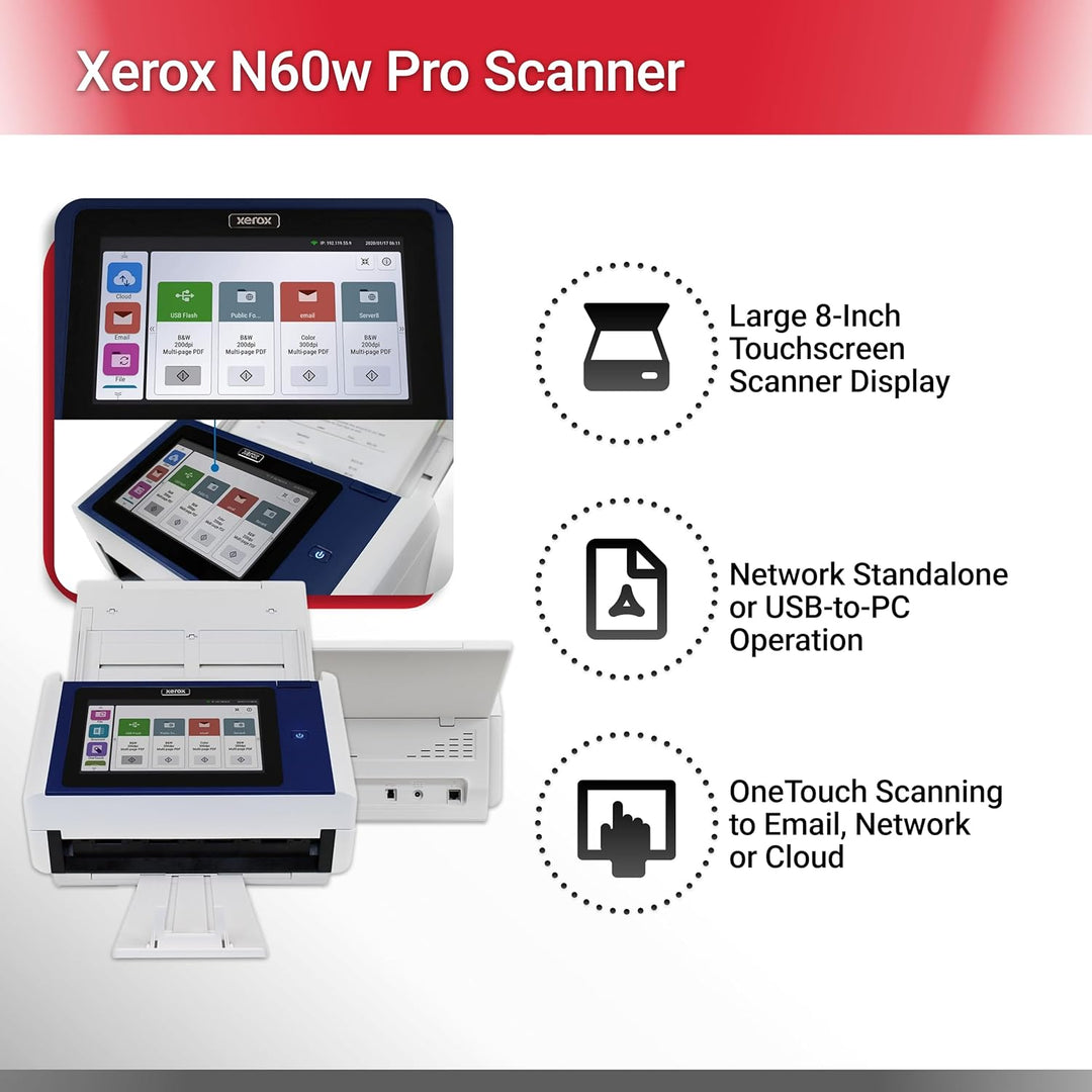 Xerox N60w Pro Scanner, USB Duplex Office Dokumentenscanner für PC, 8 Zoll Touchscreen, 65 PPM, 100