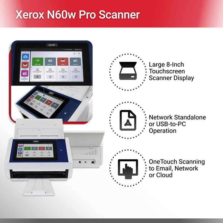 Xerox N60w Pro Scanner, USB Duplex Office Dokumentenscanner für PC, 8 Zoll Touchscreen, 65 PPM, 100