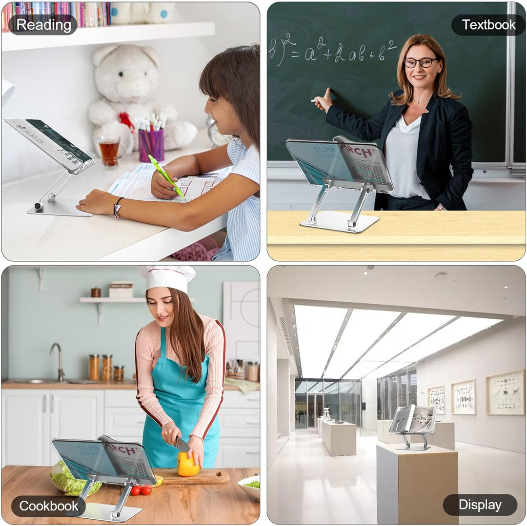Buchständer, Aluminium und Acryl Kochbuch Schreibtisch Leseständer, Verstellbar &amp; Faltbar Buchhalter