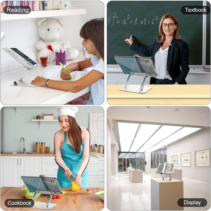 Buchständer, Aluminium und Acryl Kochbuch Schreibtisch Leseständer, Verstellbar &amp; Faltbar Buchhalter