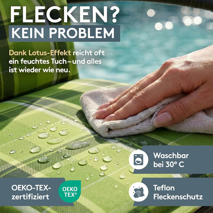 LILENO HOME Gartenstuhl Auflagen als [1er Set - Hochlehner] in Karo Grün - Bequeme Liegen als Sitzau