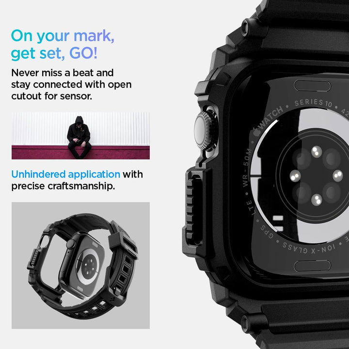 Spigen Rugged Armor Pro Hülle mit Armband Kompatibel mit Apple Watch 11/10 42mm (2025/2024) Schwarz,