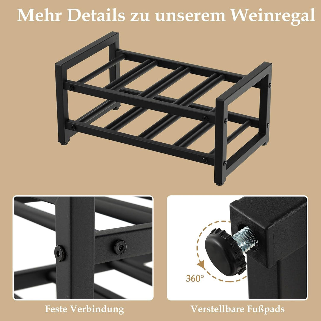 COSTWAY Weinregal Metall, Flaschenregal mit 2 Ablagen, für bis zu 8 Flaschen, Flaschenständer schwar