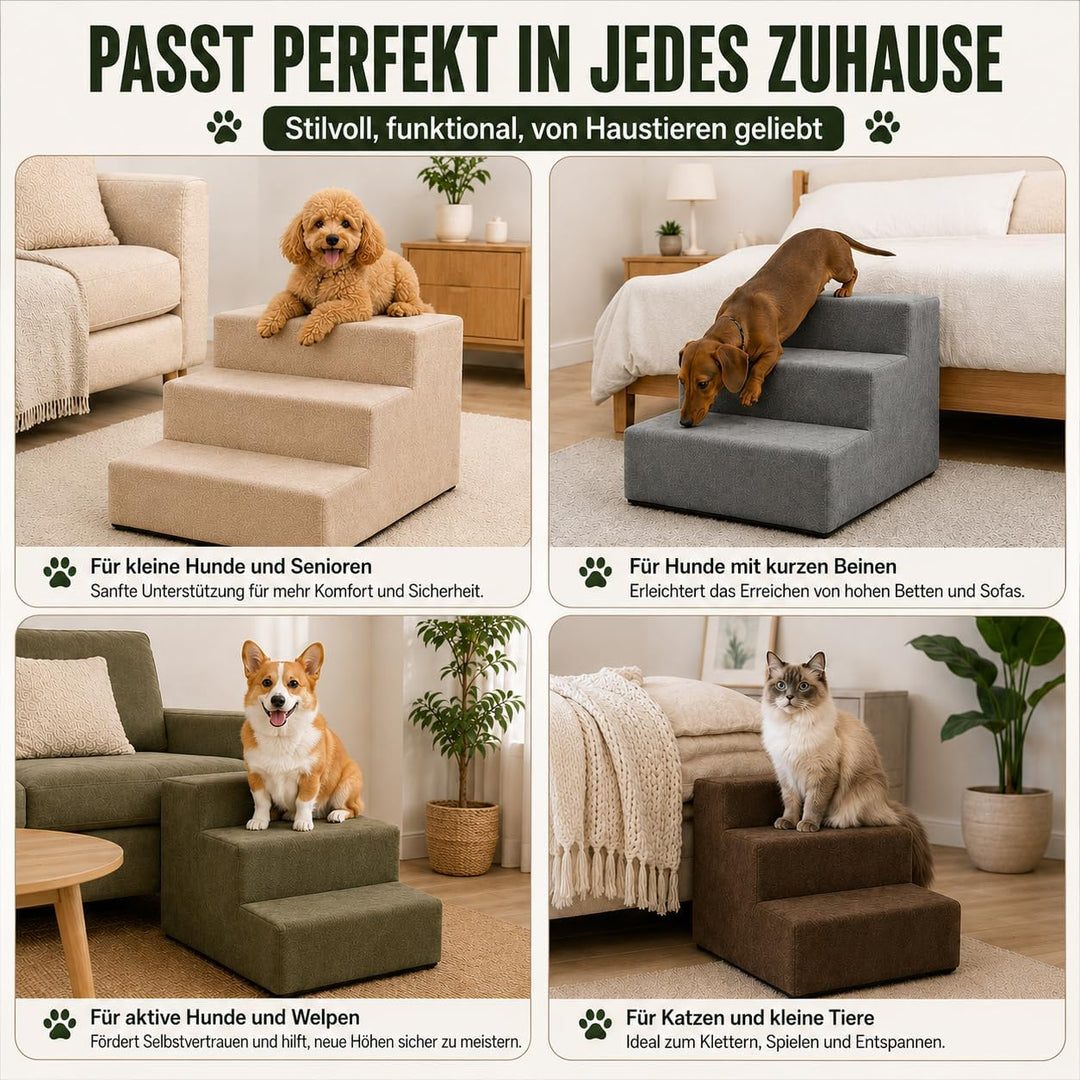 Muralo Hundetreppe 3 Stufen für Kleine Hunde, Katzen, Velvet - Gelb | Haustiertreppe 30 cm, rutschfe