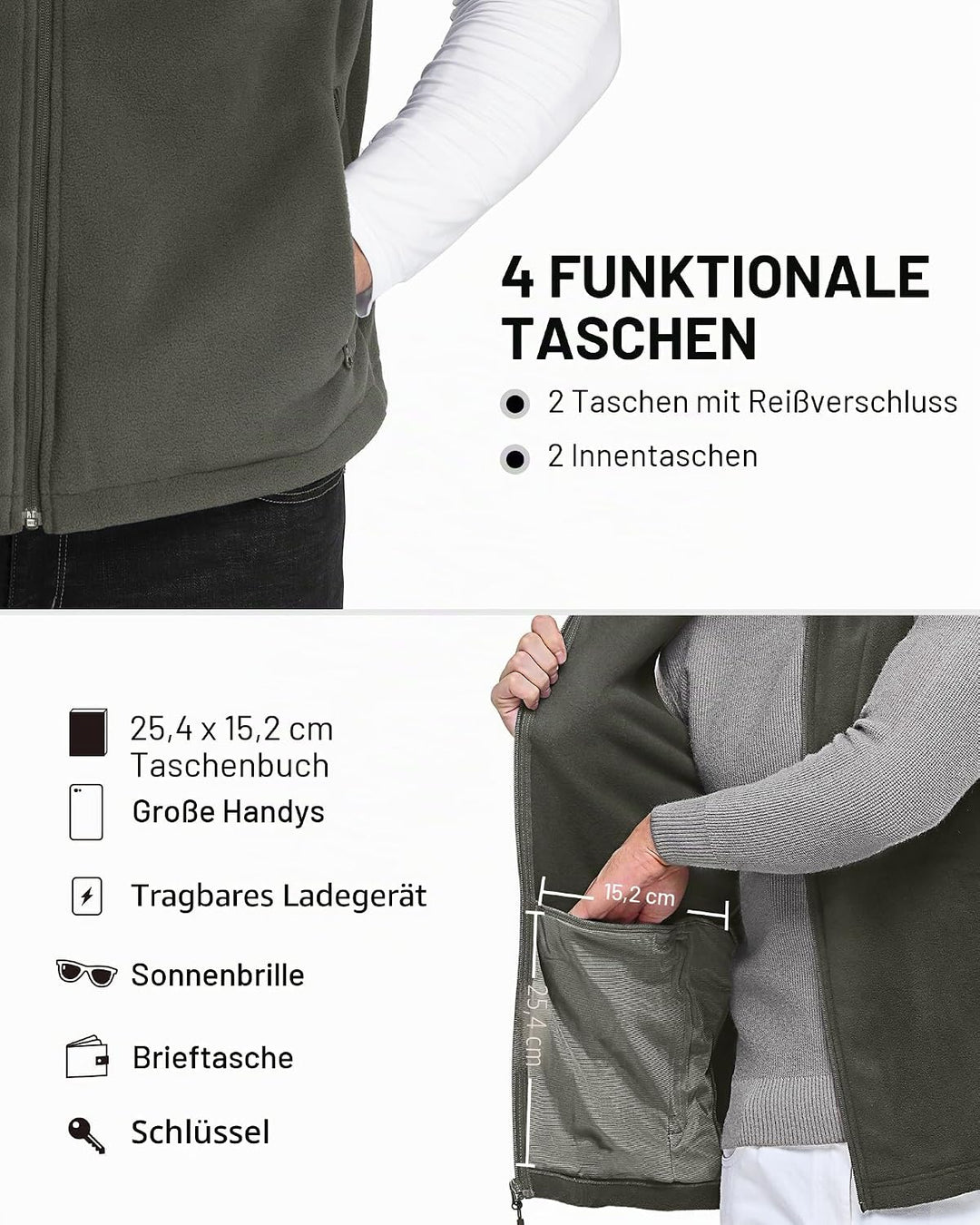 Outdoor Ventures Fleece Weste Herren Leicht Ärmellose Fleeceweste Jacke Winddicht Warm Gefütterte Wi