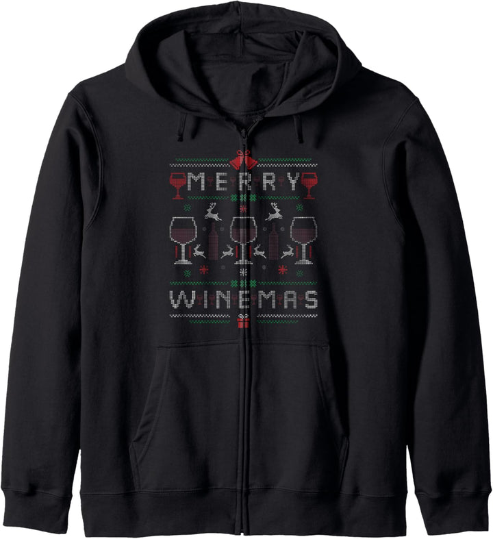 Merry Winemas Rotwein Ugly Christmas Sweater Wein-Trinker Kapuzenjacke