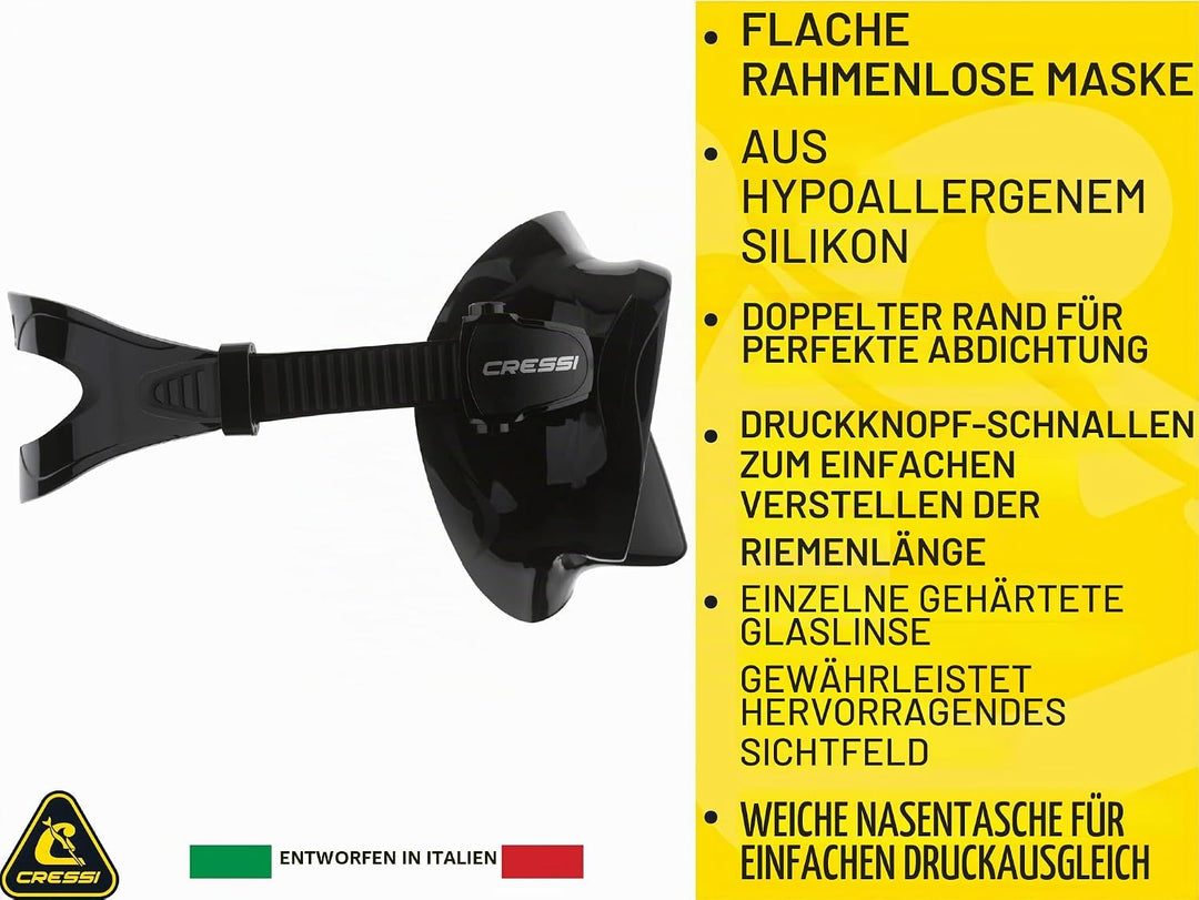 CRESSI F1 - Rahmenlose Maske F1 oder Combo Set Rahmenlose Maske + Schnorchel Dry zum Tauchen und Sch