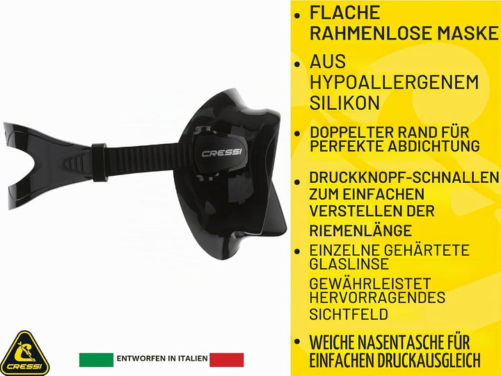 CRESSI F1 - Rahmenlose Maske F1 oder Combo Set Rahmenlose Maske + Schnorchel Dry zum Tauchen und Sch