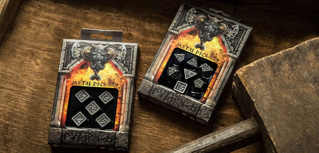 Q WORKSHOP Metal Dwarven 7 Polyhedral RPG Ornamented Dice Set