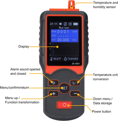 JD‑3001 Nuklearer Strahlungsdetektor Geigerzähler Kontaminationsmonitor Tragbares Outdoor-Dosimeter