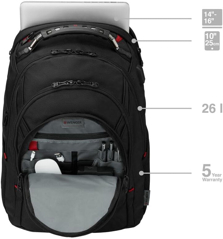 WENGER Ibex Deluxe Laptop-Rucksack, Notebook 14 bis 16 Zoll, Tablet bis 10 Zoll, 26 l, Damen Herren,