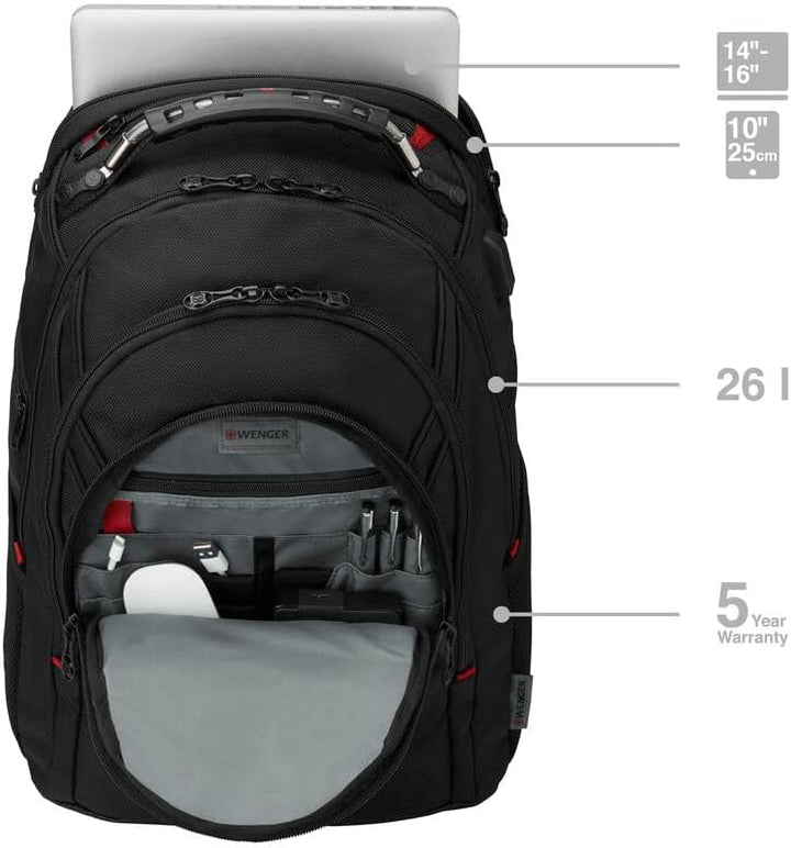 WENGER Ibex Deluxe Laptop-Rucksack, Notebook 14 bis 16 Zoll, Tablet bis 10 Zoll, 26 l, Damen Herren,
