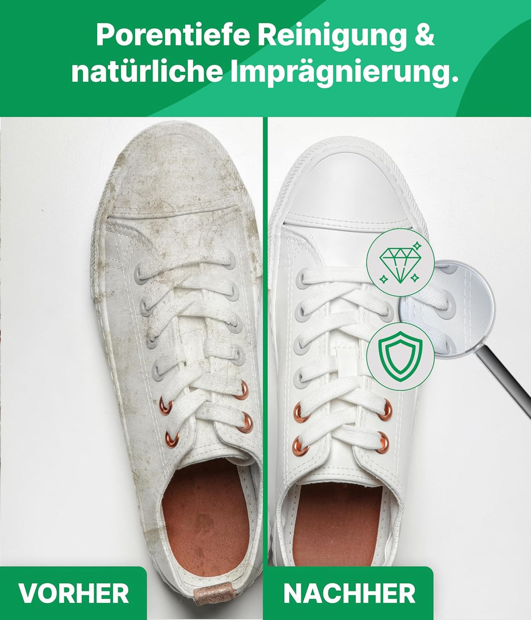 Emma Grün® Sneaker Cleaner Reinigungsset 250ml [Bürste + Schwamm + Pflegewachs] - Nachhaltiges Kompl