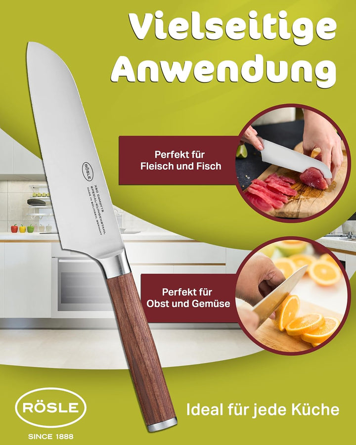 RÖSLE Santokumesser Masterclass, Hochwertiges Küchenmesser zum feinen Schneiden von Fleisch, Fisch u