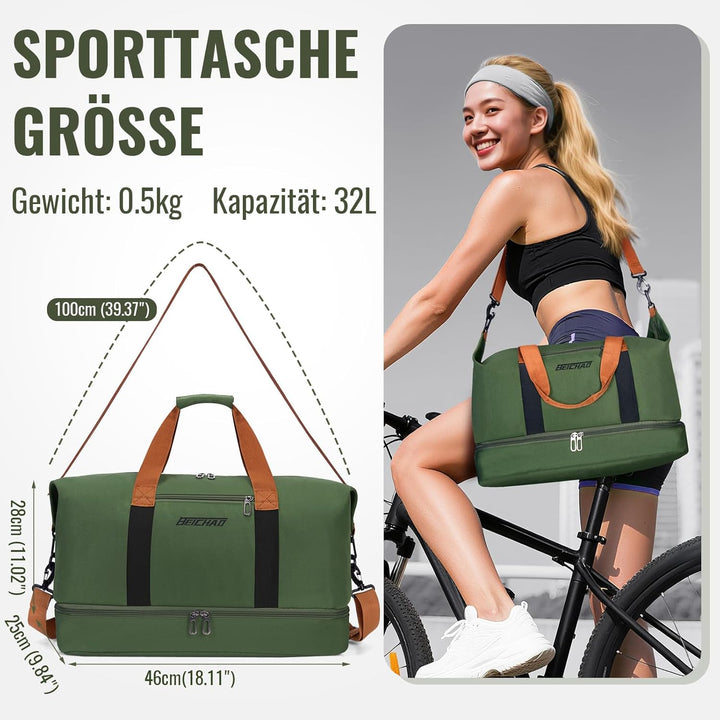 Sporttasche & Reisetasche für Damen und Herren - mit Schuhfach & Nassfach, Large Capacity Travel Bag