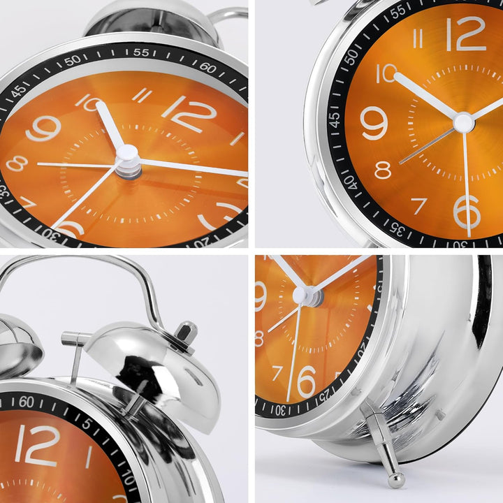 Lafocuse Doppelglockenwecker 16cm Analog Ohne Ticken, Metall Orange Wecker mit Grosses Zifferblatt,