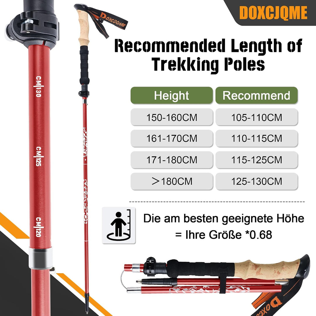Wanderstöcke Faltbar Aluminium Trekkingstöcke Nordic Walking Stöcke Damen Herren 110-130cm Leichte T