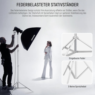 NEEWER Fotografie Lichtstativ 87cm–200cm, federbelastetes Aluminium Stativ mit ø28mm dickerem Rohrdu