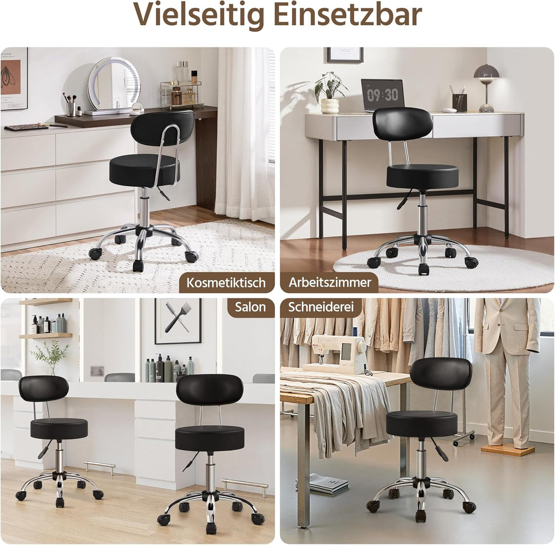 Yaheetech Rollhocker Arbeitshocker mit Rückenlehne Höhenverstellbarer 75.5-85cm,Drehhocker mit Rolle