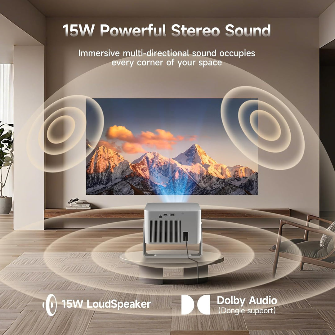 Magcubic Beamer 4K mit【Google TV】 Native1080P Mini Beamer mit WiFi 5, Bluetooth 5.1,15W-Lautsprecher