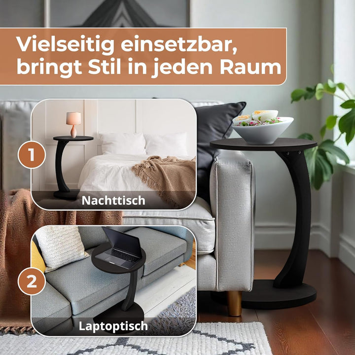 [en.casa] Beistelltisch Holeby Couchtisch Sofatisch auf Rollen Betttisch Laptoptisch C-Form Wohnzimm