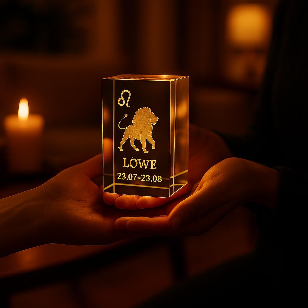Löwe 3D Glas Kristall Quader XL Sternzeichen im Hochformat - Wien Österreich Austria - Setzkasten De