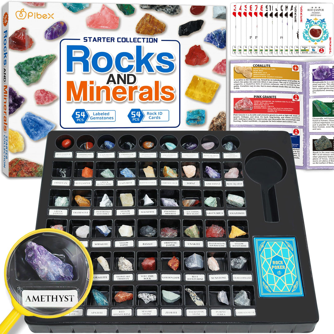 Rock and Mineral Collection Set, 54-teilig, pädagogische Edelsteine und Steine Kit mit Anleitung für