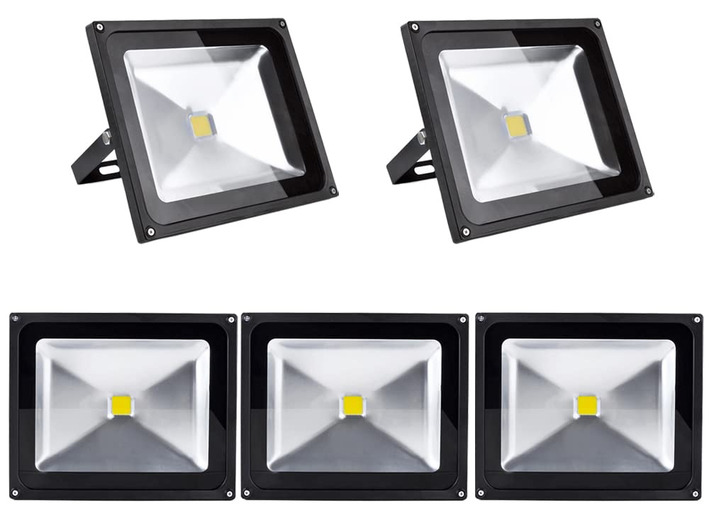 5x 50W LED Fluter Strahler Gartenlampe Kaltweiss Licht mit Silbergrau Aluminium Gehäuse Wasserdicht