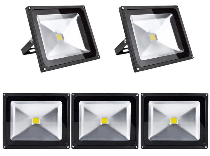 5x 50W LED Fluter Strahler Gartenlampe Kaltweiss Licht mit Silbergrau Aluminium Gehäuse Wasserdicht