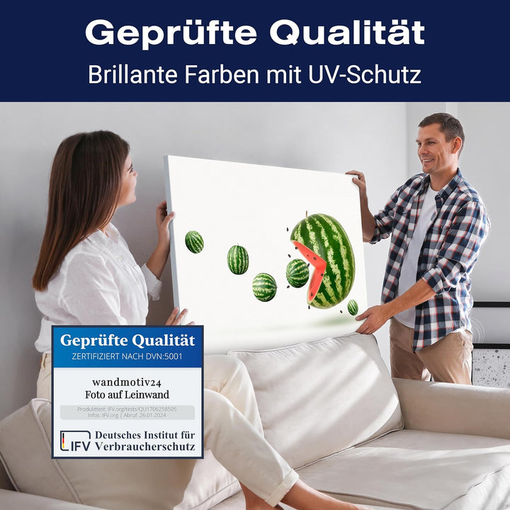 wandmotiv24 Obst & Gemüse als Leinwandbild, 100x75cm, Querformat, Wassermelone, Pacman, Küche, Leben