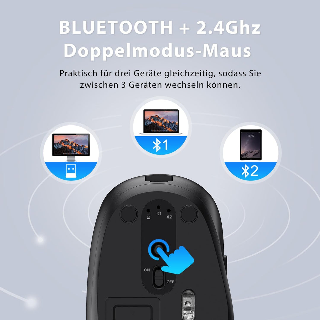 iClever Bluetooth Tastatur mit Maus, Wiederaufladbare Dualmodus USB & Bluetooth Tastatur aus Metall,