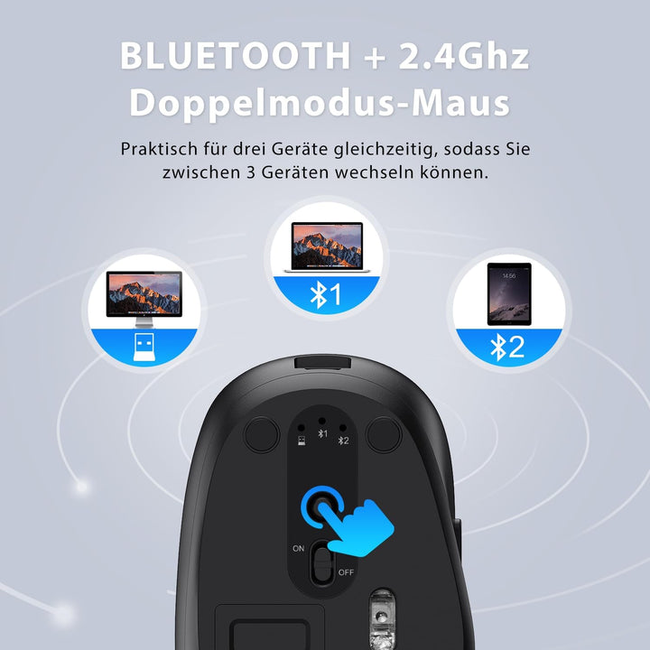 iClever Bluetooth Tastatur mit Maus, Wiederaufladbare Dualmodus USB & Bluetooth Tastatur aus Metall,