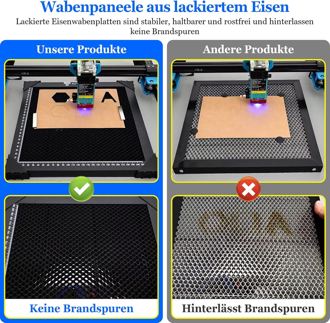 Waben-Laserbett (44 x 44 x 2,2 cm), Laserschneidmaterial mit Aluminiumplatte, Stahlwaben-Tisch zum L
