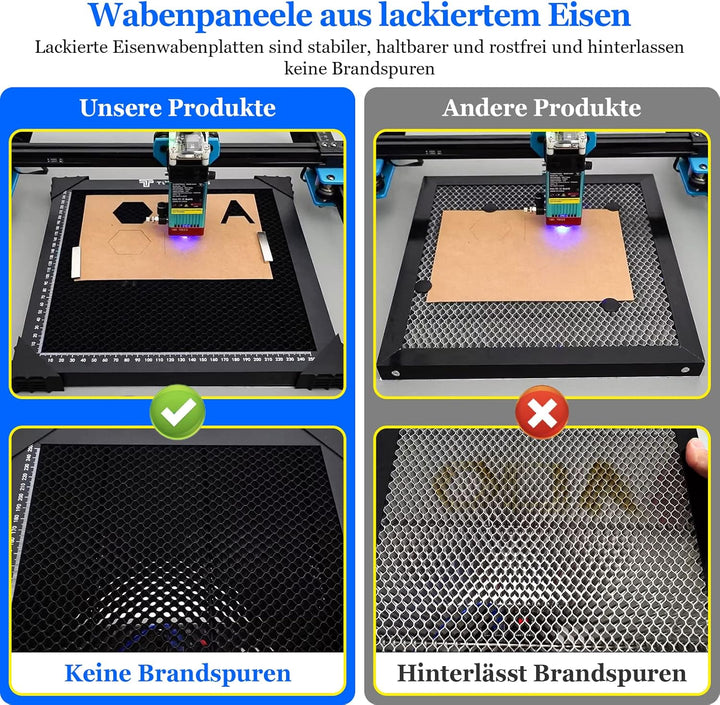Waben-Laserbett (44 x 44 x 2,2 cm), Laserschneidmaterial mit Aluminiumplatte, Stahlwaben-Tisch zum L